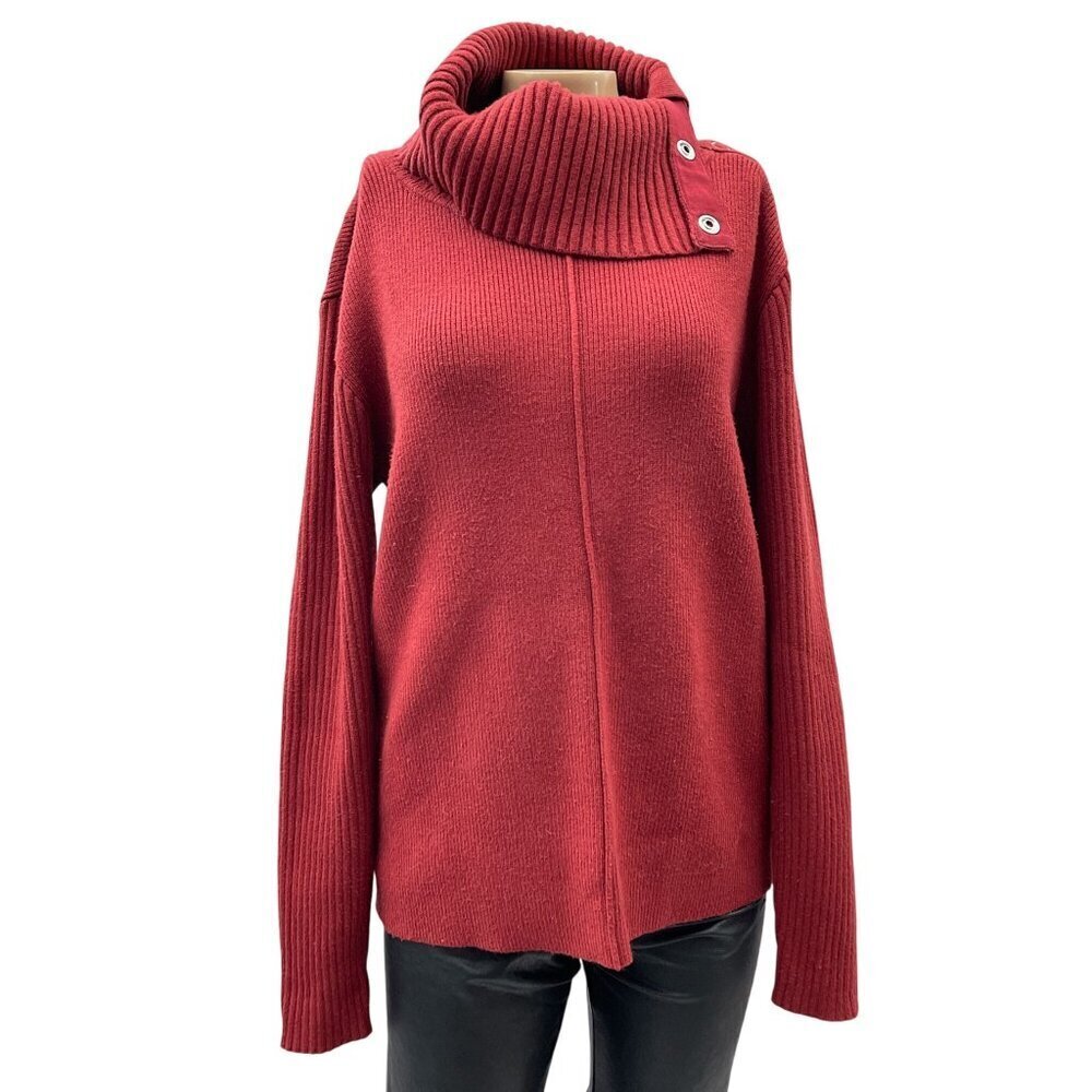 Cabi Pushover Convertible Button Snap Cowlneck Sweater Pullover Red Women Small